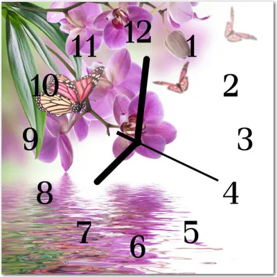 Produktbild von Glasuhr Wanduhr Küchenuhr Echt-Glas 30x30 cm Schmetterlinge violett