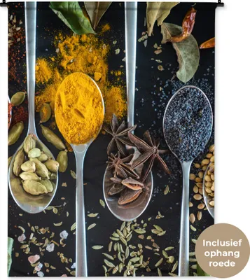 Produktbild von MuchoWow® Wandteppich Wandbehang Löffel - Gewürze - Kräuter - Essen - Tisch 120x160 cm Tapisserie Dekoration Wandtuch - Wohnzimmer - Moderne