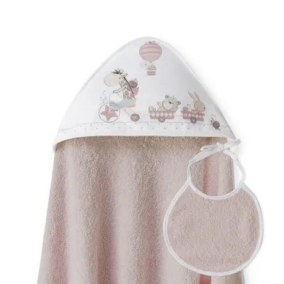 Produktbild von Baby-Kapuzenhandtuch 1×1m mit Lätzchen in Rosa