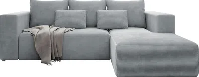Produktbild von MIRJAN24 Ecksofa Stripes, Sofa mit Bettkasten und Schlaffunktion, L-Form, Rückenlehne in Form beweglicher Kissen (Farbe: Poso 55, Seite: Rechts)