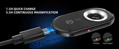 Produktbild von Smartphone-Mikroskop - Clip-On Makrolinse - 200x Vergrößerung - LED- & UV-Licht - Universelle Passform - Batterie Inklusive - Schwarz