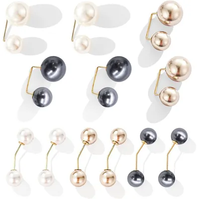 Produktbild von 12 Stück Doppel Faux Perlen Brosche Kragen Clip Schal Clip Doppelköpfige Perlen Cardigan-Brosche Ausschnitt Brosche Pullover Kleidung Sweater Shawl Clip Hut Tasche künstliche Perlen Dekoration