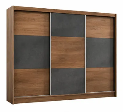Produktbild von Schwebetürenschrank CORDOBA 250 cm, Kleiderschrank mit Schiebetüren, Schlafzimmerschrank, großer Stauraum (Streling + Braun)