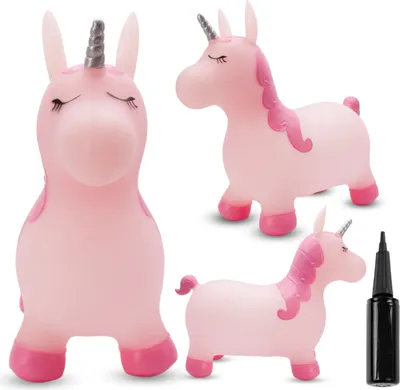 Produktbild von SUN BABY hüpftiere ab 1 Jahr mit Pumpe aufblasbares Hüpfspielzeug aus hochwertigem und strapazierfähigem Gummi rosa Einhorn mit silbernem Horn