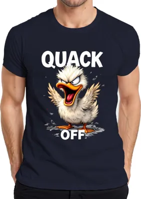 Immagine prodotto di QUACK OFF divertente anatra arrabbiata che dice sarcastico cartone animato t-shirt da uomo, navy, XL
