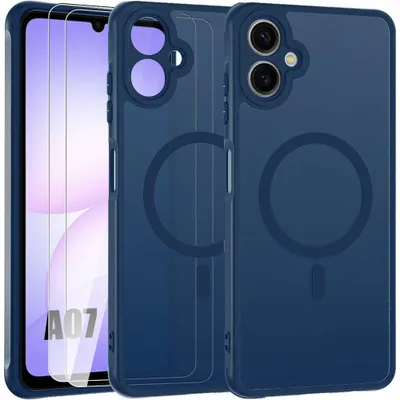 Image de Coque + 2 Verres Trempés pour Samsung Galaxy A07, avec Anneau Magnétique et Protection Caméra - Bleu Marine