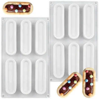 Produktbild von Silikon Backform für Müsliriegel, 2 Stück, 6 Mulden pro Form, oval, rechteckig, für Energieriegel, Trüffel, Brownies