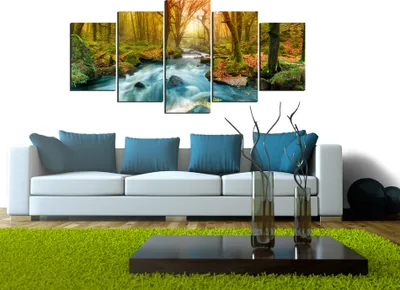 Produktbild von Akustikbild Landschaft Wasserfall 200x100 cm Bilder Akustikschaum Hochleistungsschallabsorber Schallschutz Leinwand 5 tlg Wandbild Raumakustik Schalldämmung c-A-0004-b-a