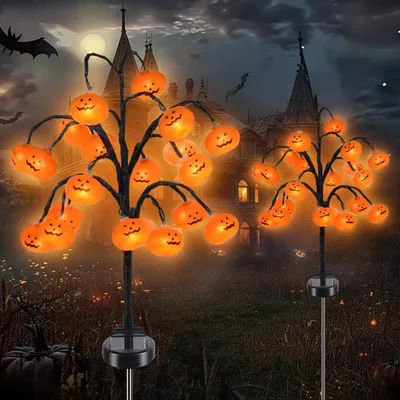 Solar-Halloween-Pumpen, 2 Stück, 8 Modi, wasserdicht, orange