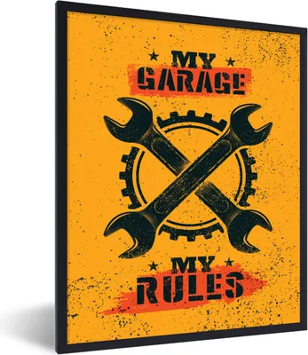 Produktbild von MuchoWow® MuchoWow® Gerahmtes Poster Mancave - Garage - Werkzeuge - Vintage 60x80 cm - Poster mit zchwarzem Bilderrahmen - Premium - Wanddeko Wohnzimmer