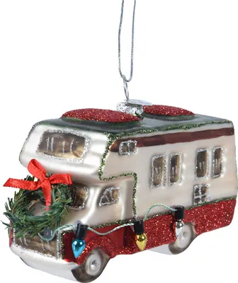 Produktbild von Christbaumschmuck Glas Wohnmobil 11cm - Weiß / Rot