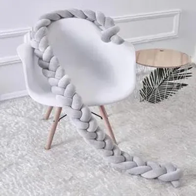 Produktbild von Bettumrandung,Baby Nestchen Bettschlange Babybett Stoßstange Weben Kantenschutz Kopfschutz Dekoration für Krippe Kinderbett (Grau, 200cm)