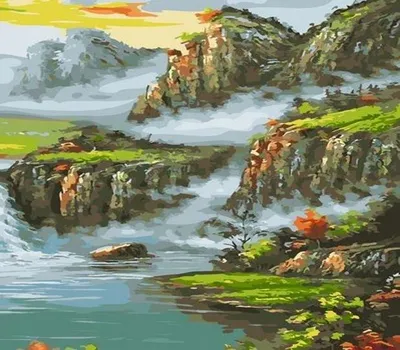 Productafbeelding van Schilderen op nummer: Mysterieuze bergen, 40x50 cm