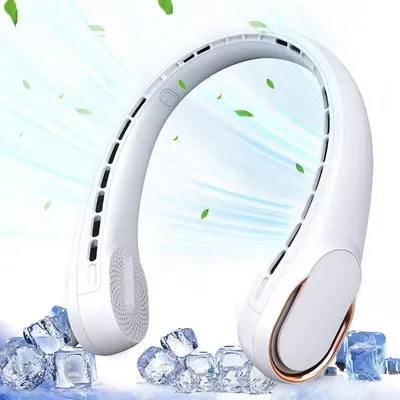 Produktbild von Mini USB-Ventilator Tragbarer Halsventilator 3 Stufen 4800mAh Nackenventilator 360° Einstellbar Ventilator für Reisen, Sport, Innen, Weiß