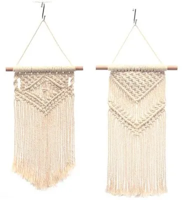 Produktbild von 2 Stück Macrame Wandvorhang - Boho Dekoration - Wandhalterung - Baumwolle - 45 cm