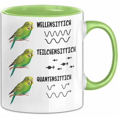 Produktbild von Wellensittich-Liebhaber Tasse Geschenk Lustiger Spruch Teilchensittich Quantensittich (Grün)