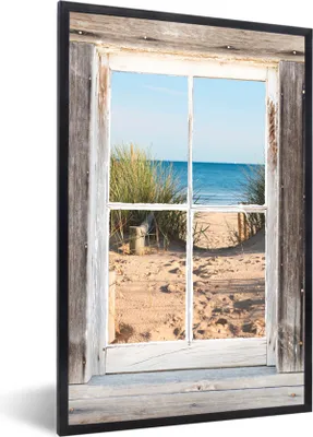 Produktbild von MuchoWow® Gerahmtes Poster Aussicht - Strand - Meer 60x90 cm - Poster mit Schwarzem Bilderrahmen Wandposter Rahmen Foto Bilder - Kunst