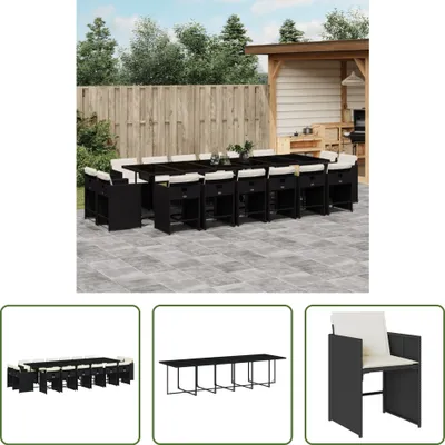 Produktbild von The Living Store 17-tlg. Garten-Essgruppe mit Kissen Schwarz Poly Rattan