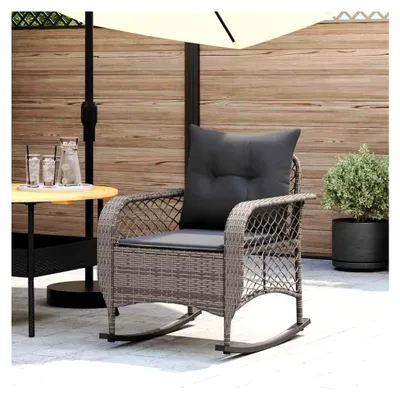 Produktbild von Garten-Schaukelstuhl aus PE-Rattan mit gepolsterten Kissen - Grau, 67x75x75 cm