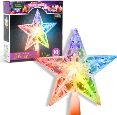 Produktbild von Weihnachtsbaumspitze – beleuchtete Spitze – Stern-RGB-LED-Beleuchtung – 10 LEDs – 15 cm – RGB – Batteriebetrieben 2 x AA (exkl.)