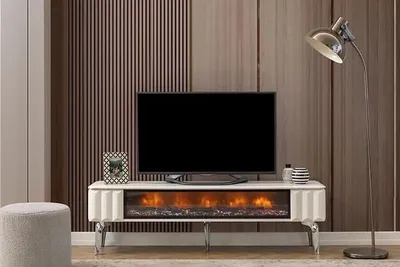 Produktbild von TV-Lowboard weiße Spanplatte Metall-Luxusmöbel Kamin Wohnzimmer neu