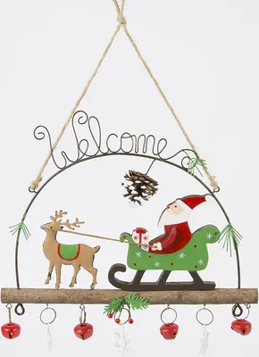 Produktbild von Sass & Belle Weihnachtliches Willkommenschild Weihnachtsmann mit Rentierschlitten