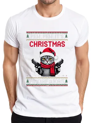 Obrázok produktu pre Pew Pew It's Christmas Madafakas Cat Guns Christmas Pánske tričko, biele, XXL
