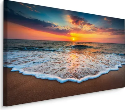 A canvas print of a beach sunset.