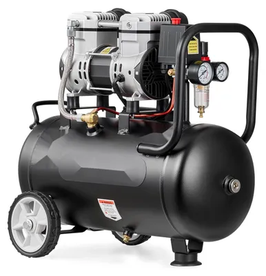 Produktbild von Druckluftkompressor - Ölfreier Flüsterkompressor 1,1 kW 24 l - 68 l/min bei 6,2 bar - Max 8 bar - Tragbar mit Rädern und Griff - Für Werkstatt und Heimwerker