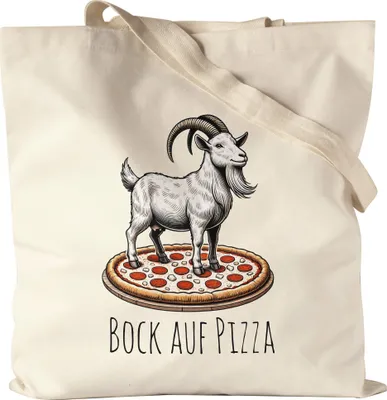 Produktbild von Bock Auf Pizza Tragetasche natur Ziegenliebhaber Pizzaliebhaber Lustige Sprüche Humor Fun Geschenk