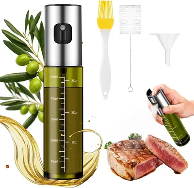 Zdjęcie produktu dla Butelka do rozpylania oleju ze szkła, z ochroną UV, pojemność 100 ml, wolna od BPA, idealna do kuchni i grilla