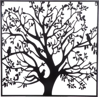 Image de Gilde Wandrelief, quadratisch, "Vogelbaum", Baummotiv, Vogelmotiv, Metall, schwarz, , L. 1 cm, B. 60 cm, H. 60 cm 69785