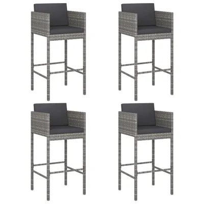 Produktbild von vidaXL Barhocker 4 Stk. mit Kissen Grau Poly Rattan