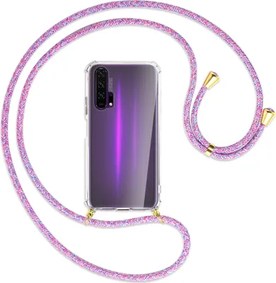 Produktbild von Handykette Backcover-Schutzhülle mit Band (Metall goldfarben) für Honor 20 Pro - lila/rosa/blau