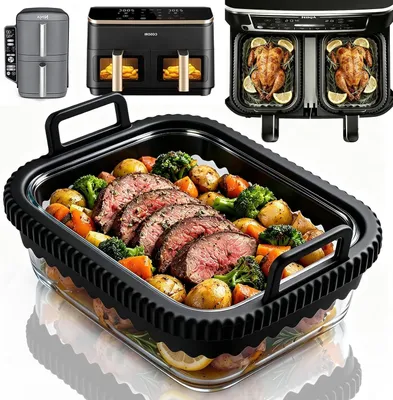 Produktbild von Glas Backblech, für Heißluftfritteuse, mit Silikongriffen, hitzebeständig, spülmaschinenfest