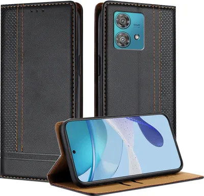 Produktbild von Handyhülle für Motorola Edge 40 Neo Leder Flip Klappbare Schutzhülle mit Standfunktion Schwarz