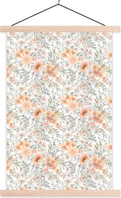 Produktbild von MuchoWow® Textilposter Blumen - Muster - Pastell 120x180 cm mit holzfarbenen Rahmen - Textil-Plakat