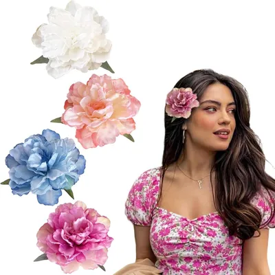 Produktbild von 4 Stück Blumen Haarnadeln für Frauen - Rosen Haarklammern - 89 cm Kunstblumen Haaraccessoires für Strandparty.