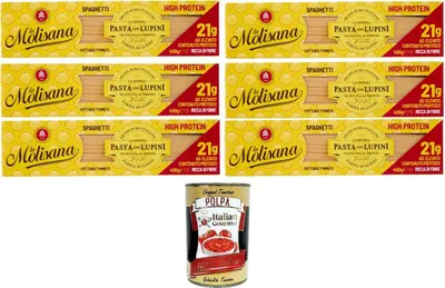 Produktbild von La Molisana, Spaghetti mit Lupinen, Protein-Tagliatelle mit Lupinenmehl und italienischem Hartweizengrieß - bronzegezogen,6x400gr + Italian gourmet polpa 400g