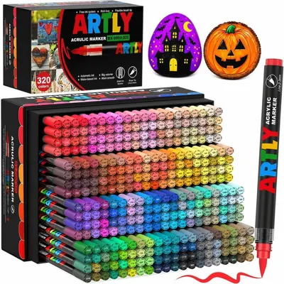 Immagine prodotto di Set di pennarelli acrilici, 320 colori, resistenti all'acqua, ideali per pietra, Vetroceramica, legno, tessuto, tela