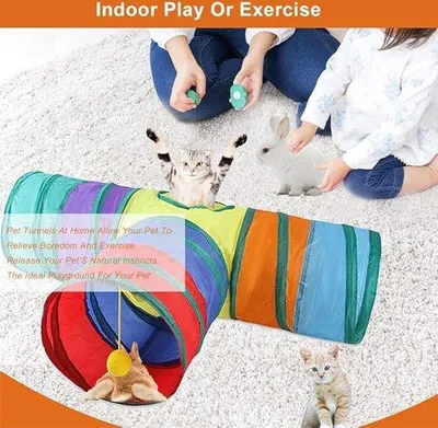 Image de Tunnel pour chat Famanu, 3 entrées, durable, dimensions : 27,7 x 27,2 x 3,2 cm