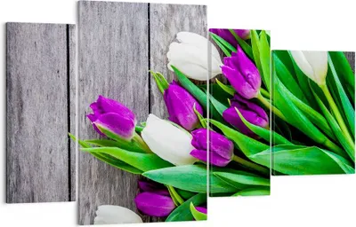 Produktbild von Bild auf Leinwand - Leinwandbild - Tulpen Holz Blumenstrauß Blumen - 120x70cm - Wand Bild - Wanddeko - Leinwanddruck - Bilder - Kunstdruck - Leinwand bilder - Wandkunst - DL120x70-2833