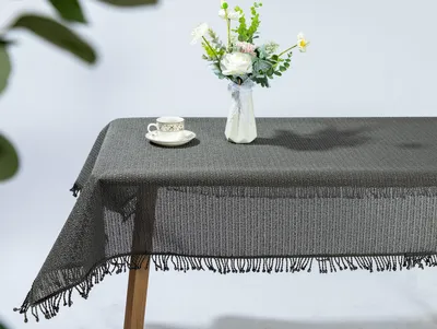 Produktbild von Moa Weichschaum Tischdecke mit Fransen Garten, Balkon, Terrasse,Anthrazit, (Rund160x160cm)