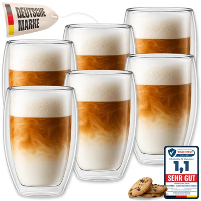 Produktbild von LAPRESO® Latte Macchiato Gläser doppelwandig 6er Set 450ml - Doppelwandige Gläser modernes Design Cappuccino Tassen Teegläser aus Borosilikatglas