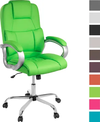 A green office chair on a white background.