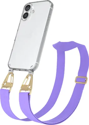 Produktbild von EAZY CASE - Hülle mit Band für Apple iPhone 16, Handyhülle mit Umhängeband, Silikonhülle transparent, Handykette in Violett