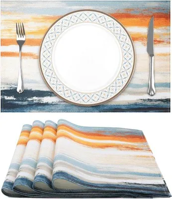 Immagine prodotto di Set di 4 sottopiatti con motivi astratti, resistenti al calore, lavabili, 33x48 cm