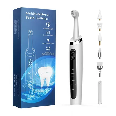 Produktbild von Elektrischer Zahnpolierer, Profi Zahnreinigungsgerät mit 5 Ersatzköpfen, mehreren Modi, USB aufladbar, wasserdicht, für Erwachsene & Kinder