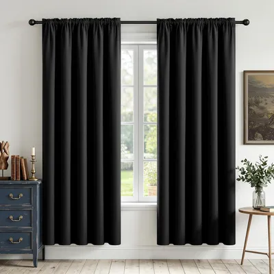Imagen del producto de Cortinas opacas para ventanas, color negro, juego de 2 paneles con ojales, 132 cm de ancho y 160 cm de largo