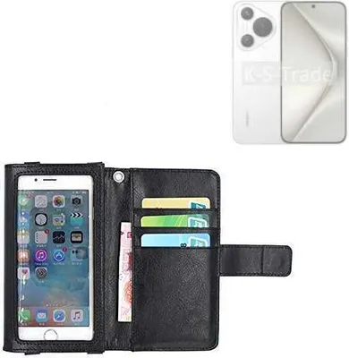 Produktbild von K-S-Trade Handy Hülle Schutz Hülle Kompatibel mit Huawei Pura 70 Case mit Displayschutz / Schutzfolie Flip Cover Wallet case Etui Hülle schwarz